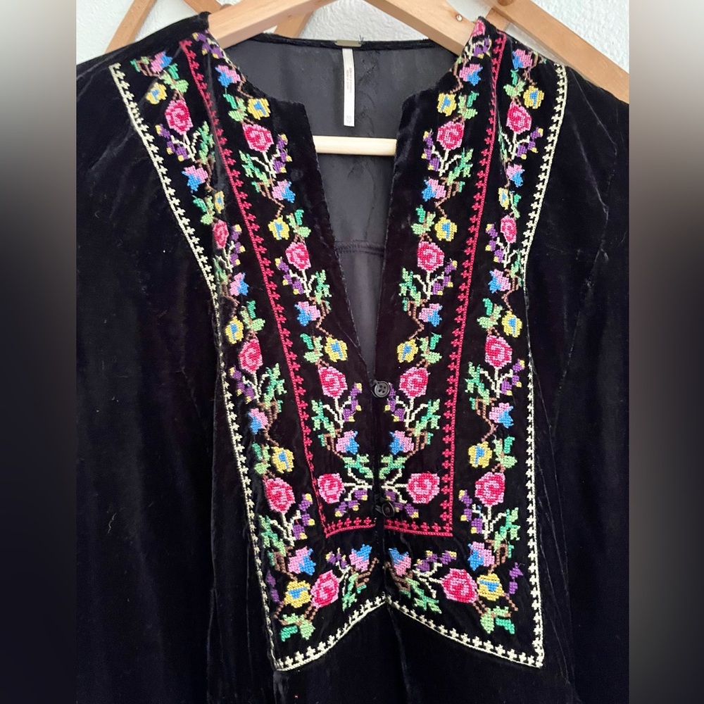 Free People Black Velvet Embroidered Tunic Mini Dress - Picture 4 of 6
